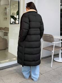 EURMUSE Abrigo de invierno acolchado con detalles de sherpa, abrigo reversible de felpa, chaqueta acolchada de oso de peluche, chaqueta acolchada de doble cara, abrigo de plumón con forro de felpa, chaqueta acolchada reversible, abrigo acolchado acogedor, chaqueta acolchada de sherpa, chaqueta con forro de felpa, abrigo reversible cálido, abrigo acolchado largo para mujer, abrigo de invierno largo para mujer, abrigo acolchado con forro de sherpa para mujer, abrigo acolchado largo para mujer, abrigo largo para mujer, abrigo acolchado largo negro para mujer - Negro - Ver 2