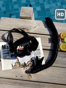 Manfinity Homme 1set Adult Snorkeling Gear, Including Snorkel Mask, Breathing Tube, Tempered Glass Swimming Goggles And Full-Face Snorkel Mask For Diving - Black - View 1