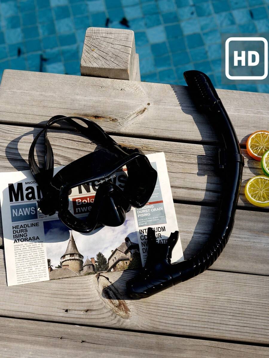 Manfinity Homme 1set Adult Snorkeling Gear, Including Snorkel Mask, Breathing Tube, Tempered Glass Swimming Goggles And Full-Face Snorkel Mask For Diving - Black - View 1