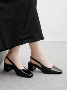 CUCCOO BIZCHIC Sapatilhas femininas clássicas de salto baixo e tiras traseiras pretas - Preto - Ver 5
