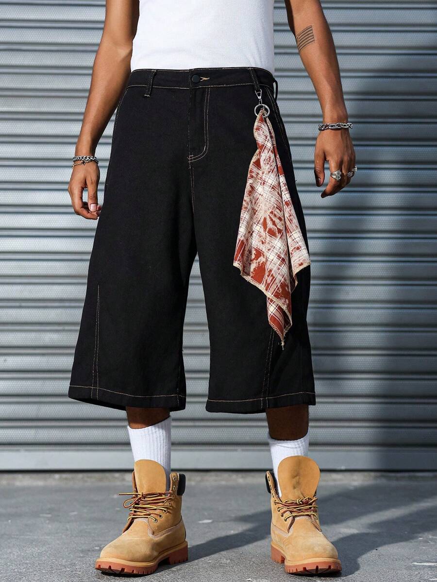 Manfinity Hypemode 男士纯色宽松头巾装饰休闲牛仔短裤