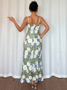 Rafferiza Women's Elegant Floral Embroidery Camisole Dress - Green - View 2