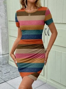 SHEIN LUNE 1pc Women's Casual Bodycon Short Dress, Suitable For Spring & Summer Suitable For Going Out Chic Dress,Casual - Multicolor - View 3