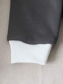 SHEIN Playful Pals 男宝宝休闲彩色块字母刺绣Polo领卫衣和运动裤套装，可爱时尚，适合秋冬季外出、拍照、聚会 - 深灰色 - 查看 8