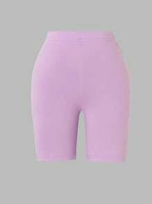 SHEIN Back To School Fashion Adolescent Girls Purple Solid Color Casual Comfortable Short Leggings - Purple - View 1