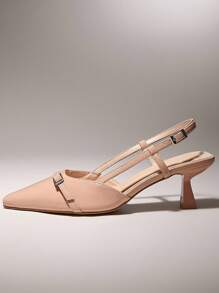 SHUZIA 女士 Pat Nude 建筑感露跟高跟鞋 | 酒红色中底和装饰艺术风格的搭扣 | 雕刻小猫跟高跟鞋，适合会议室和烛光晚餐 - 米色 - 查看 5