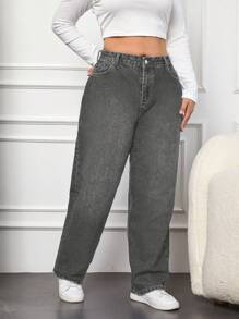 RueChic Jeans vaqueros de cintura alta, lavados y holgados, de talla grande
