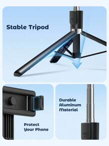 Teckwe Selfie Stick Tripod, Extendable Aluminum Tripod With Wireless Remote, Compatible With IPhone And Android Smartphones, Perfect For Travel, Vlog, Video And Photo(Black) - Black - View 7