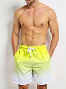 Surfspeed Men's Ombre Drawstring Waist Pockets Beach Shorts - Yellow - View 3
