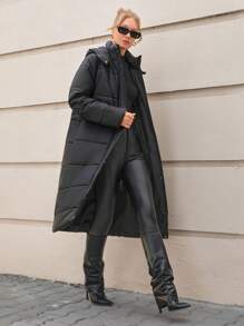 CLARA VERO Midnight Shield Ultra-Insulated Longline Padded Coat – Zip-Up Front Closure, Snap Buttons, Detachable Hood, And Full-Length Design For Maximum Winter Warmth And Style - Black - View 5