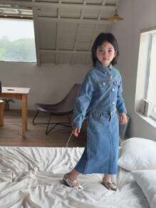 DENIMLY Kleine Mädchen BOHO GLAMOURÖSE DIAMANT BÜGEL DETAILS CROP Denim Jacke UND MITTEL Denim Rock JEANS Zwei Teile SET, UND SCHICK.