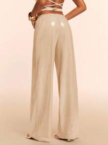 SHEIN BAE Quần ống rộng ống rộng màu trơn đơn giản thời trang dành cho nữ - Màu be - Xem 2