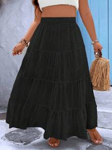 Breezaya Saia Longa Casual Plus Size de Cor Sólida