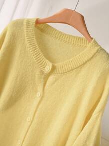 CosyJoli 大码休闲宽松基本款黄色圆领开衫 - 黃色 - 查看 5