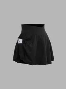 SHEIN Conjunto de 2 piezas de falda deportiva con forro de shorts para niñas preadolescentes, negro y blanco, compra 1 y llévate 1, moda deportiva casual y versátil