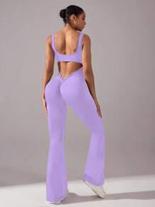Yoga Basic Tuta yoga senza cuciture/Sexy schiena aperta/Vita a V profonda/Abbigliamento sportivo e casual