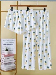 Set de 2 piezas Pantalón de pijama de talla grande con estampado de piña