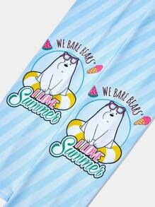 We Bare Bears X SHEIN 1 对卡通字母图案时尚袖套，夏季 - 藍色 - 查看 2