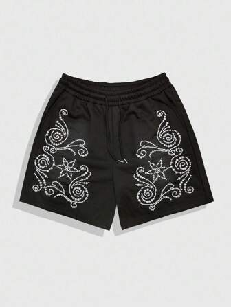 Street Life Men's Pearl Floral Decor Drawstring Waist Pocket Shorts