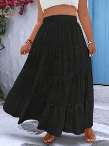 Breezaya Saia Longa Casual Plus Size de Cor Sólida
