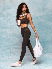 GLOWMODE FeatherFit™ Go Further Cổ tròn Cúp có thể tháo rời Áo ngực thể thao lưới tác động thấp Yoga Pilates Barre Studio Trang phục thường ngày - Màu nâu Sô-cô-la - Xem 5