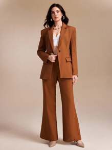 Spring Affair Solid Color Gold Button Women Suit Blazer, Women's Suits, Old Money Elegant Party Casual Business, Teacher Outfits For Women, Fall Women Outfits, Work Women Clothes, Formal And Modest Outfits