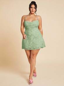 SHEIN BAE 大码女士缎面礼服 - 婚礼、伴娘、派对、约会、节日礼服 - 薄荷綠 - 查看 3