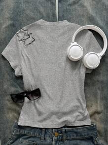 INAWLY 女士圆领短袖心形印花休闲简约 T 恤，日常穿着图案 T 恤女式上衣