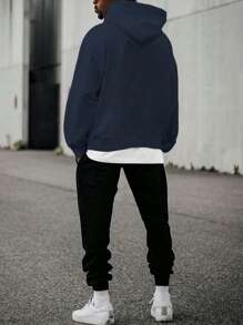 EURMUSE Men Letter Printed Regular Hoodie Set - Navy Blue - View 2