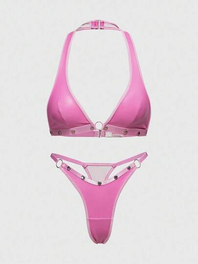 Grunge Punk مجموعة ملابس داخلية من البرا والسروال الداخلي المزينة بالمسامير والجلد الأسود، ملابس داخلية حميمة وجريئة للمقاسات الكبيرة