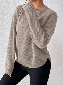 EMERY ROSE Casual Versatile Solid Color Crew Neck Sweater Knit Pullover Fall Winter - Volcanic Gray - View 3