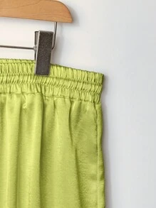 Franclia Plus Size Satin Drawstring Tie Waist Straight Leg Pants Fall Cloth For Women - Green - View 5