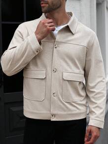 Manfinity Homme 秋季大码男式纯色长袖单排扣实用口袋休闲夹克