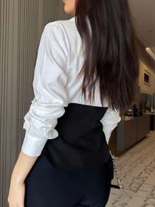 INAWLY Fashionable Casual Elegant Versatile Colorblock Women Shirt Fall Cloth For Women