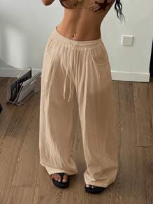 Coolane 女式夏季简约波西米亚风度假休闲基本款日常穿着亚麻舒适低腰宽松裤