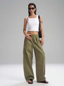 LYSMO Summer Women's Green Cargo Pocket Baggy Pants For Minimalist Vintage Casual, Comfortable And Casual, Commuting And Versatile, Y2K Chic 2025New Arrive