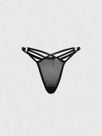 Grunge Punk 1 pieza Tanga gótico de talla grande con hebilla metálica con forma de corazón y tirantes cruzados
