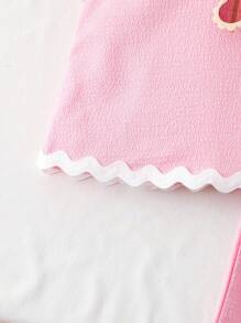 Elladie kids 女童纹理面料撞色下摆无袖上衣和休闲短裤T恤套装 - 粉色 - 查看 8