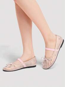 SheIn MOD Fashionable Round Toe Casual/Office Party Buckle Rhinestone Breathable Hollow Mesh Slip-On Flat Shoes, Pink - Pink - View 2