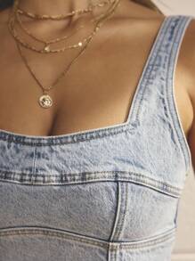 Aralina 女式休闲无袖牛仔中长连衣裙，夏季 - 中等水洗藍 - 查看 4