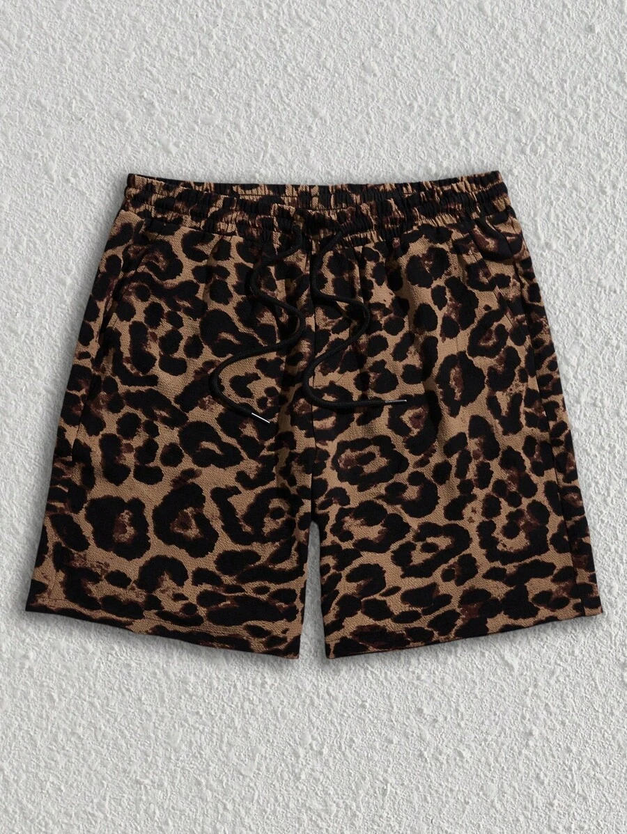 Manfinity BRENVOR Men Leopard Print Drawstring Waist Shorts Graphic Vacation Shorts, For Husband, Boyfriend Gifts - Multicolor - View 1