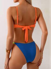 Swim Vcay 2 pièces Femmes Ensemble de bikini avec Top court à bretelles fines à blocs de couleurs avec armature et bas de bikini