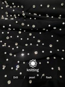 NU&NOW 大码钻石和珍珠缀饰渐变针织裤 - 黑色 - 查看 9