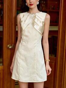 Vintamour Vintage Elegant Women Floral Jacquard Satin Mini Dress Casual Holiday Summer Dresses For Women Summer Outfits For Women Summer Dress Vacation Outfits Woman Wedding Guest Dress Women Birthday Dresses For Women Vacation Outfits Women Country Concert Outfit Elegant Dresses For Women Birthday Outfits For Women White Outfits For Women Vacation Dress Casual Dresses For Woman Festival Outfits For Women Brunch Outfits For Women Vacation Dresses - Apricot - View 4