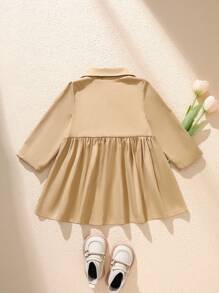 SHEIN Baby Girl Fashion Casual Versatile Ruffled Lapel Windbreaker Jacket Suitable For Autumn And Winter Daily Wear