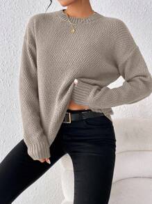 EMERY ROSE Casual Versatile Solid Color Crew Neck Sweater Knit Pullover Fall Winter - Volcanic Gray - View 4