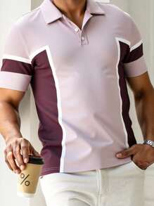Manfinity NXTstreet Camisa polo de hombre casual con estampado de patchwork, ajuste regular, adecuada para uso diario - Multicolor - Ver 5