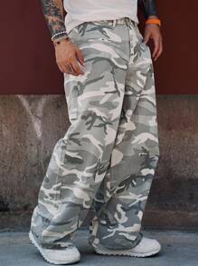 DAZY Spring Camouflage Multi-Color Men's Casual Loose Cargo Jeans With Pockets - Grey - View 7