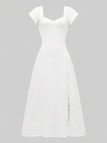 Rafferiza Solid Color Backless Bowknot With Lotus Sleeve High Slit Elegant Summer Vacation Date Long Dress - Apricot - View 7