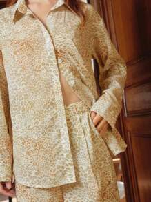 lacRébo Lightweight Leopard Print Button-Up Shirt With Long Sleeves Fall Women Clothes Spring Summer - Multicolor - View 7